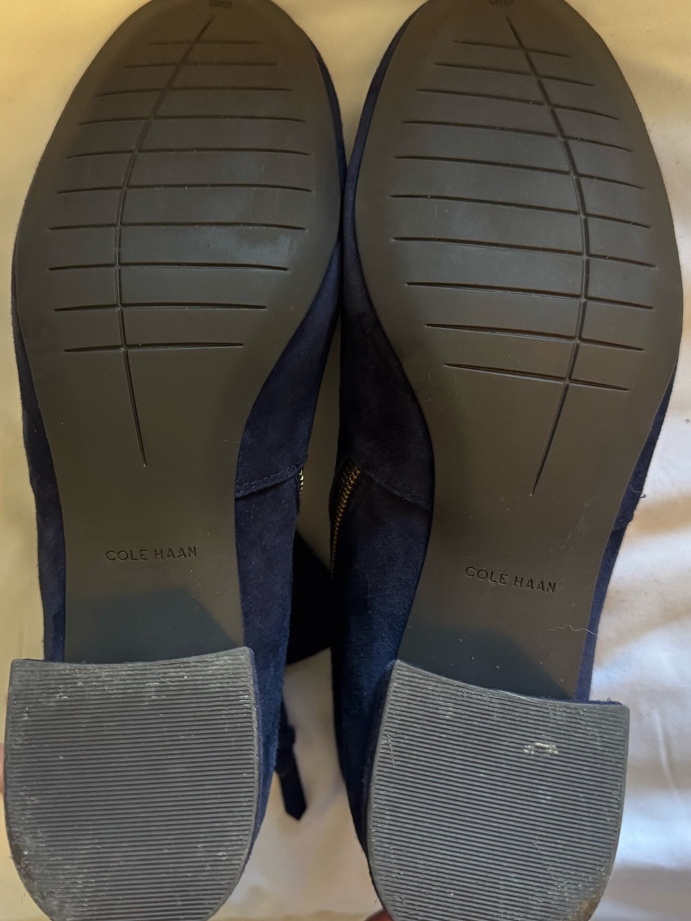 Cole Haan Navy Suede Block Heel Ankle Boots - Picture 8 of 9